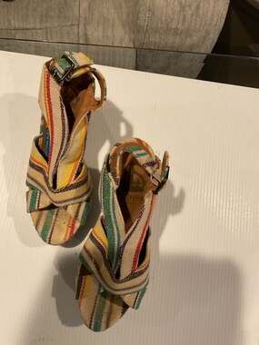 Crown Multicolor Fabric Striped Platform Wedge Sandals